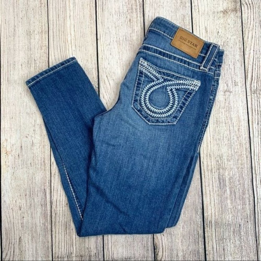Big Star Blue Skinny Jeans Embroidered Pockets Size 26